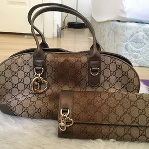 Gucci matching gold and brown purse & wallet